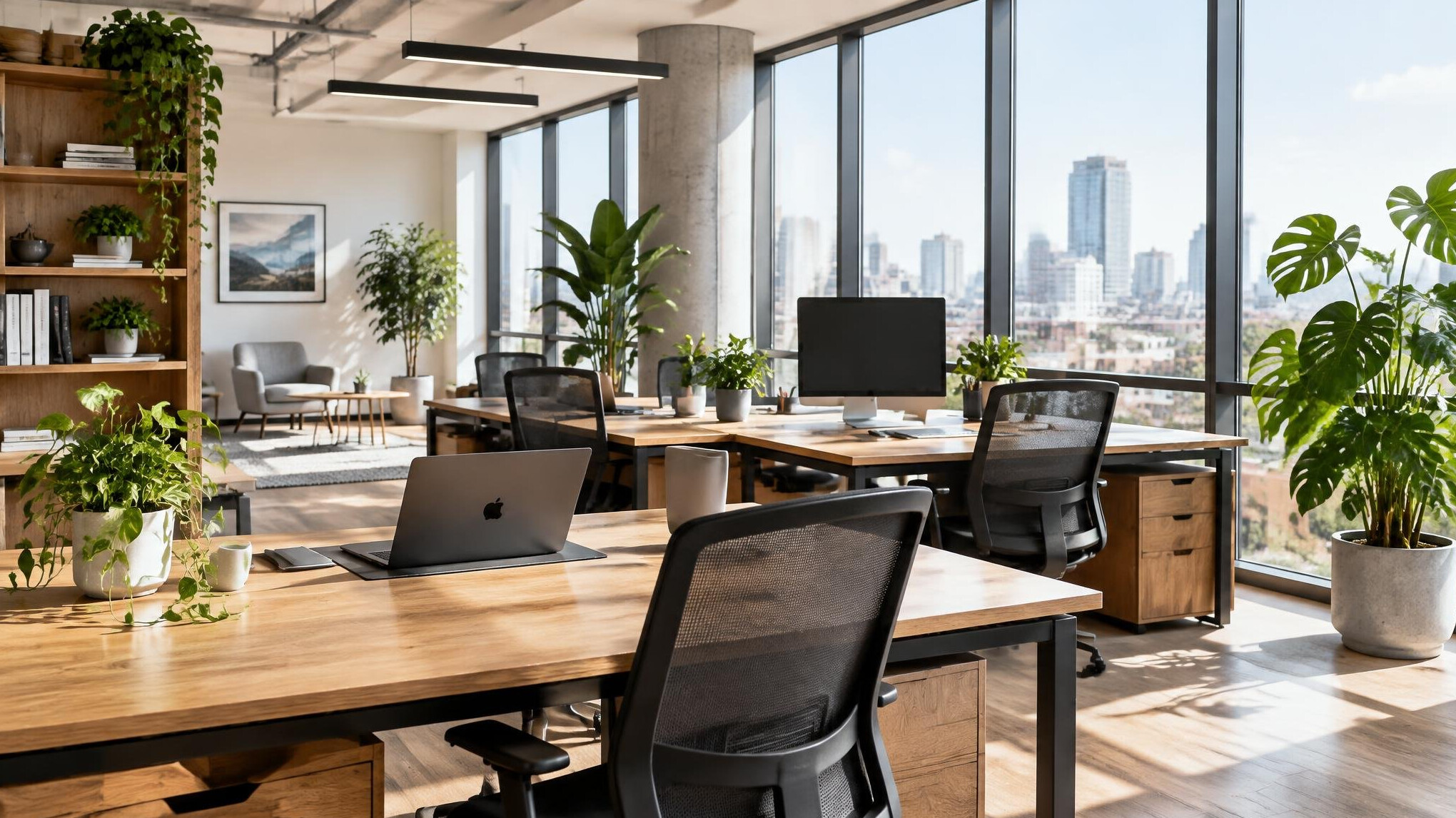 Bright modern office space with desks